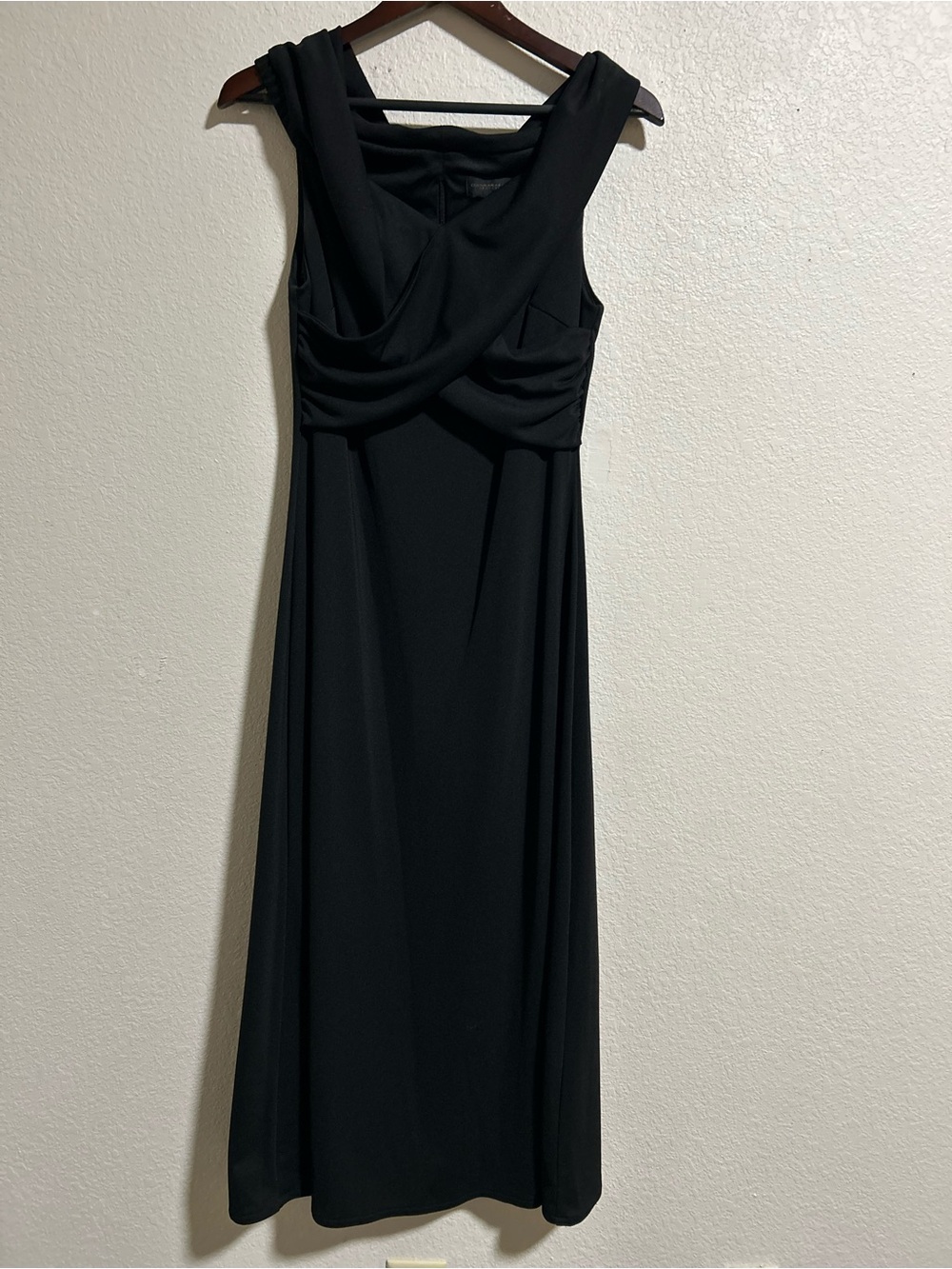Donna Karan Black Sleeveless Midi Dress with Draped Bodice